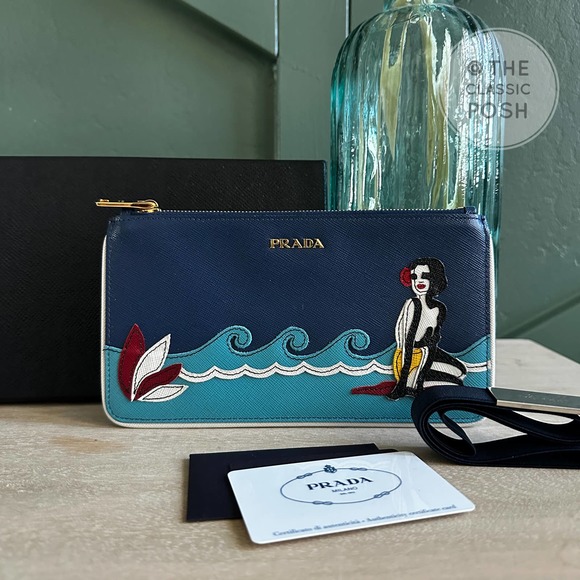 Prada Handbags - EUC PRADA POUCH CLUTCH SEA WITH HEADBAND
